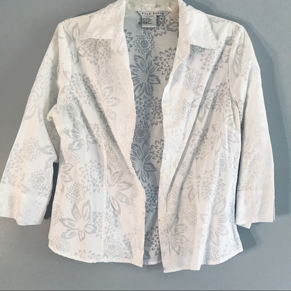 Long-sleeve button-up with floral burnout design M